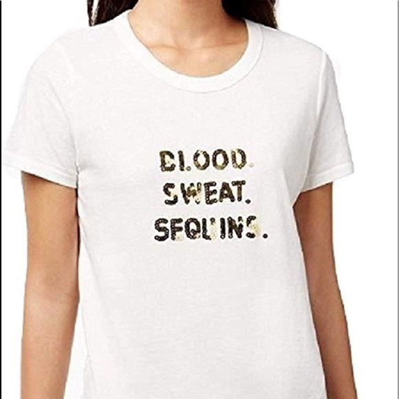 Bow & Drape Womens Blood Sweat Sequins Slogan Tee - Picture 4 of 15